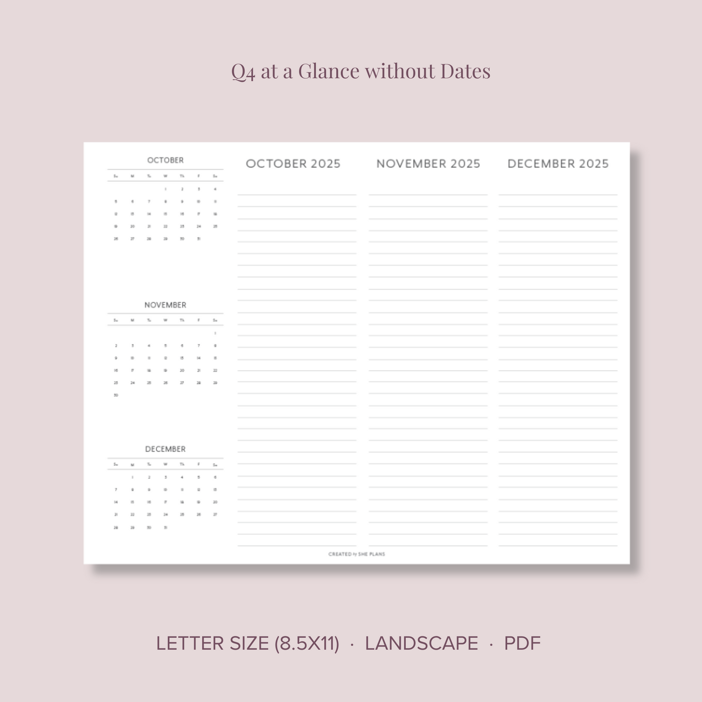 2025 Printable Quarterly At-A-Glance Planner