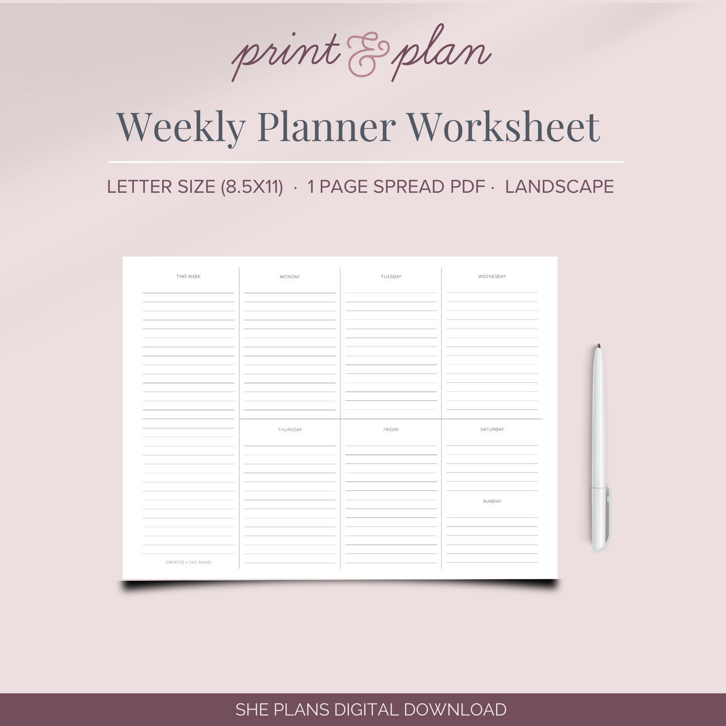 Weekly Planner Worksheet Printable