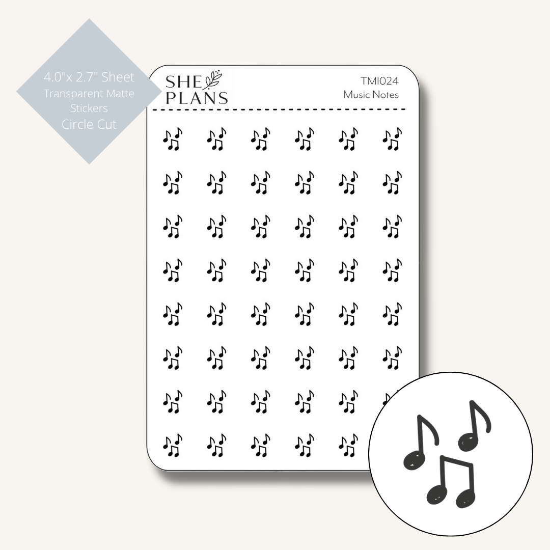 Music Notes Icon Stickers (Transparent) – She Plans
