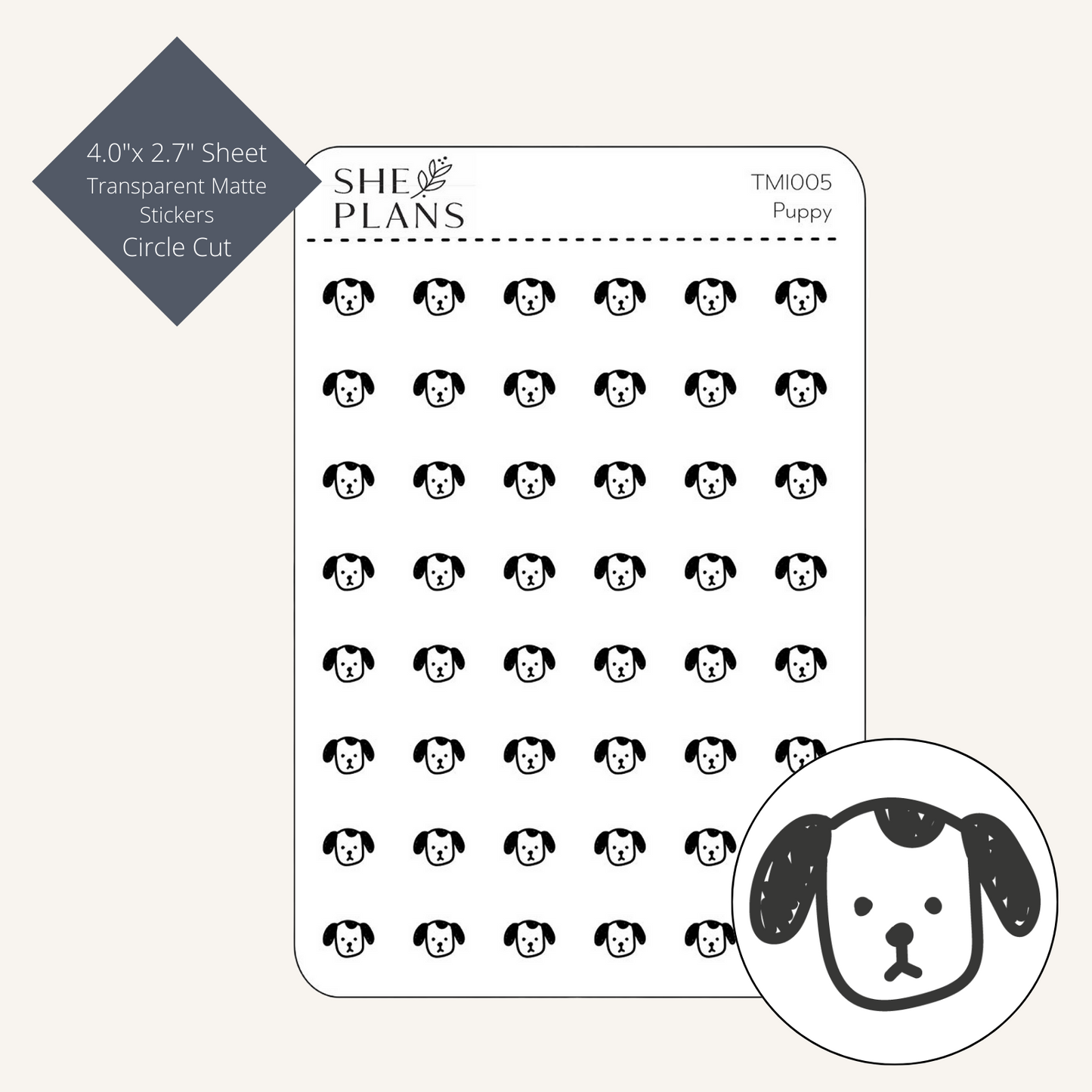 Circle Cut Puppy Icon Sticker